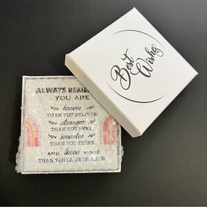 Inspirational Plaque or Coaster with Pink & Gold Rainbows